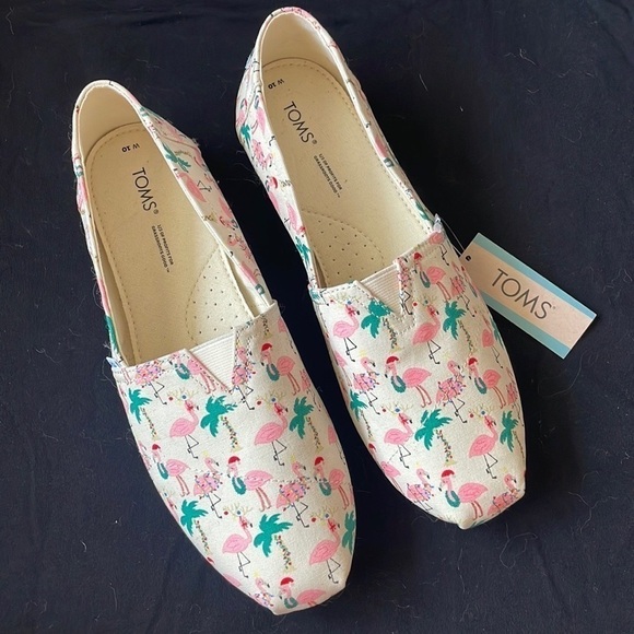Brand New Toms Natural Holiday Flamingos Tropical Christmas Slip On Shoes Casual - Picture 2 of 15